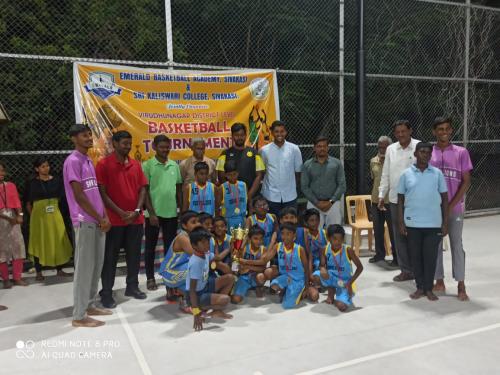 Third Annual District-Level Basketball Tournament organized by Sivakasi Emerald Basketball Academy and Sri Kaliswari College, the players of Srivi Lions Matric Higher Secondary School, Srivilliputhur, participated and achieved remarkable success.The team secured First Place in the Under-10 category, Second Place in the Under-16 category, and Third Place in the Under-13 category, creating a notable achievement.